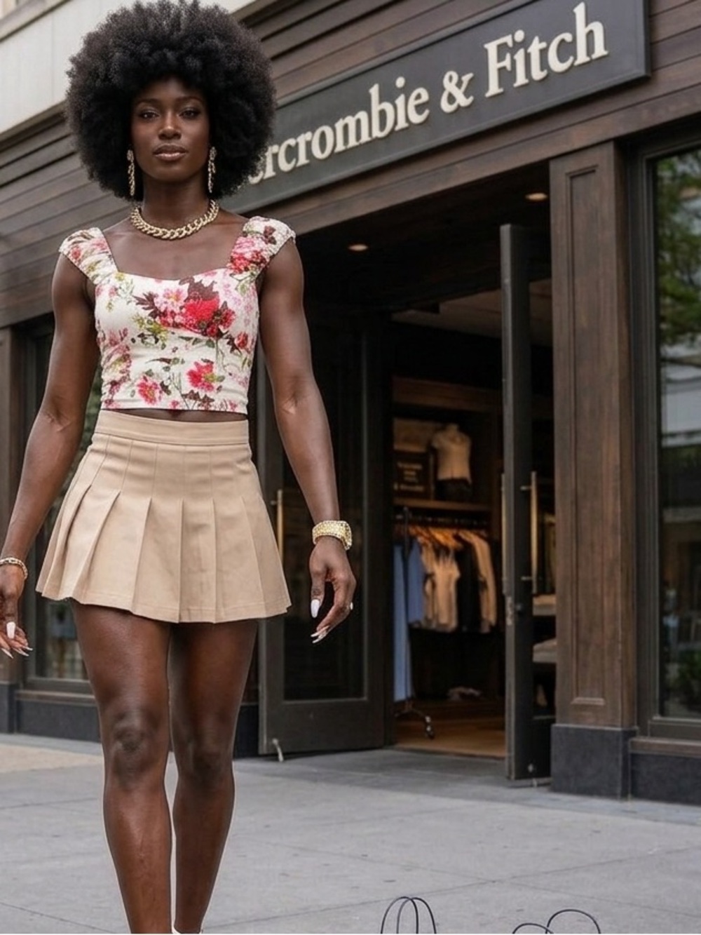 Abercrombie & Fitch Pink and White Floral Square-Neck Crop Top